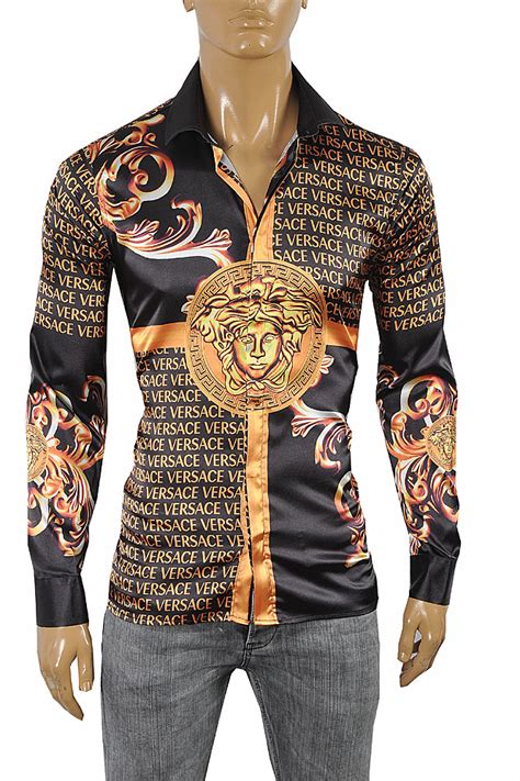 white black and gold versace shirt|Versace collection men shirt black.